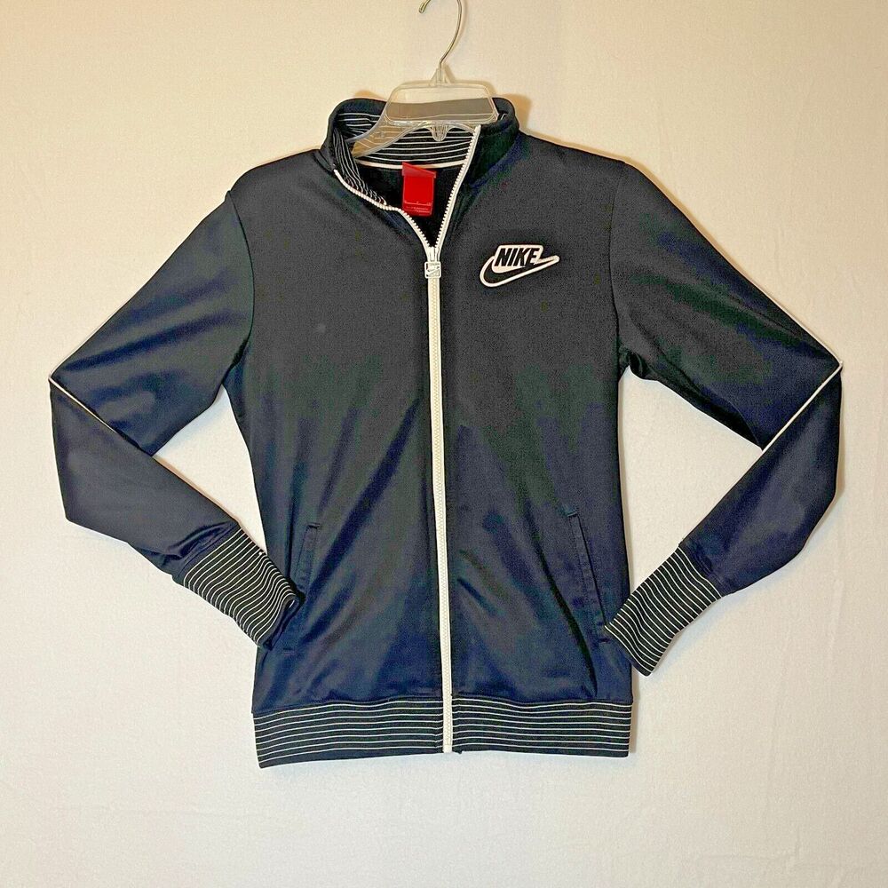 Vintage y2k Nike Full zip track jacket black and white women's small‎